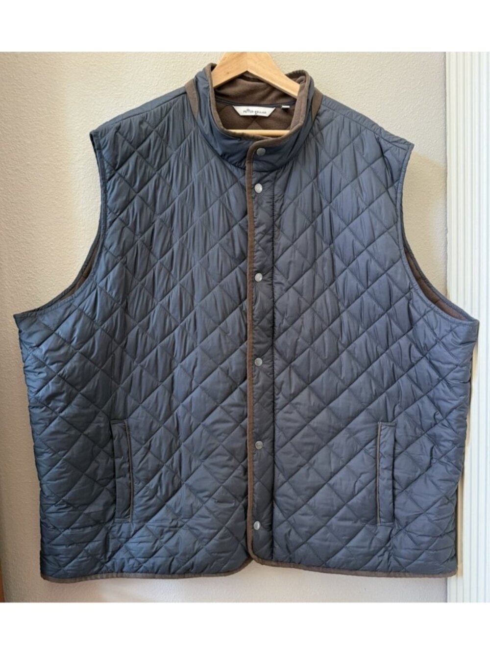 Peter Millar Essex Vest Men's 4X Black Brown Trip Quilted Fleece Lined Full Zip